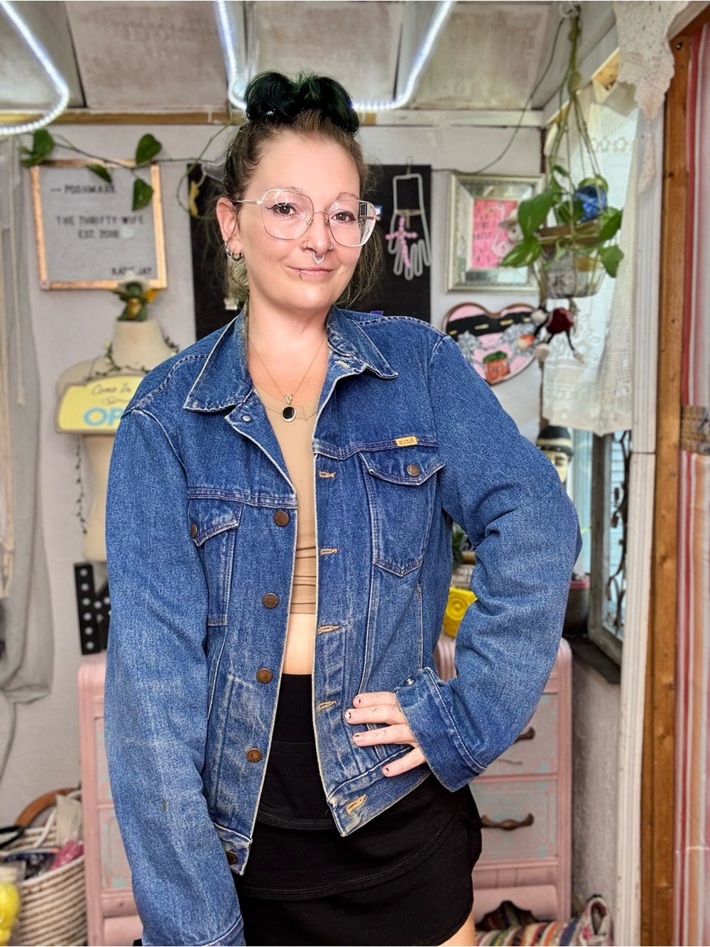 Rustler Yellow Label Vintage-Style Blue Denim Jacket Size Large